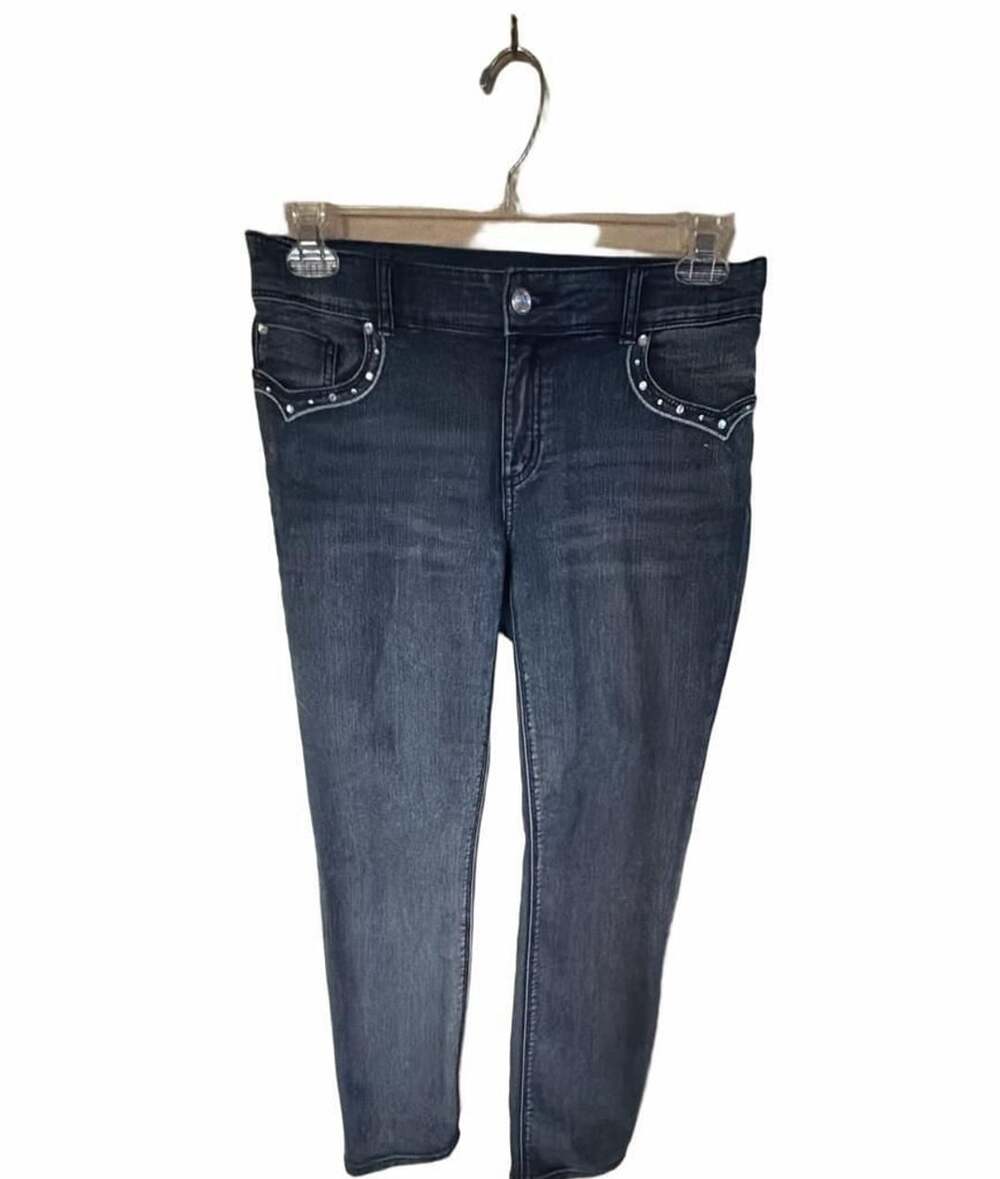 Chico's Platinum Jeans Size 0 Rhinestone Embellished Dark Wash Skinny